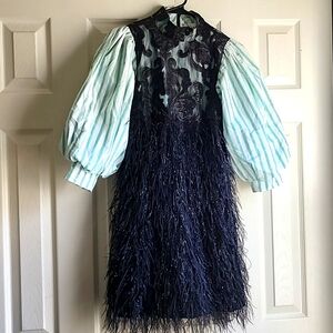 Faux Feather Striped Dress